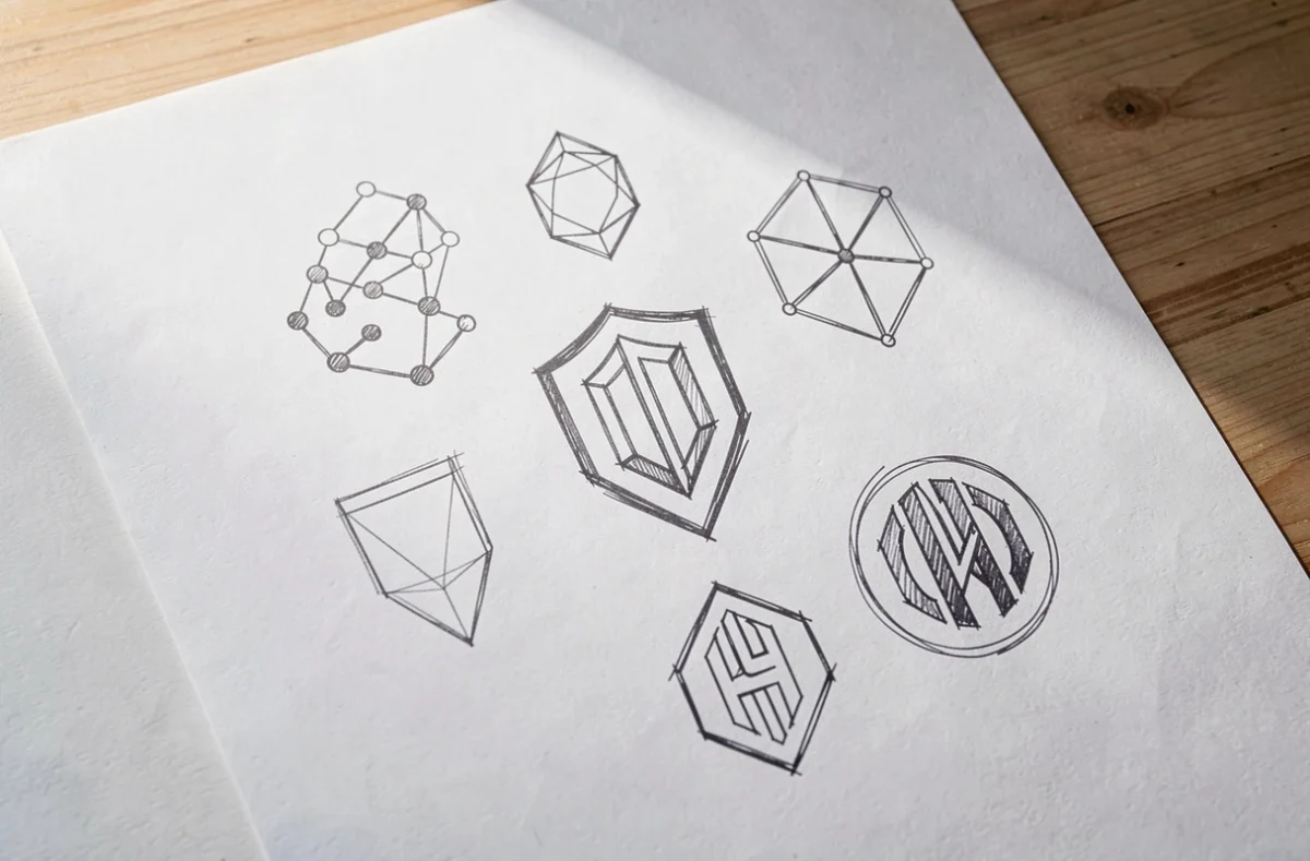 Croquis de symboles géométriques pour un logo informatique