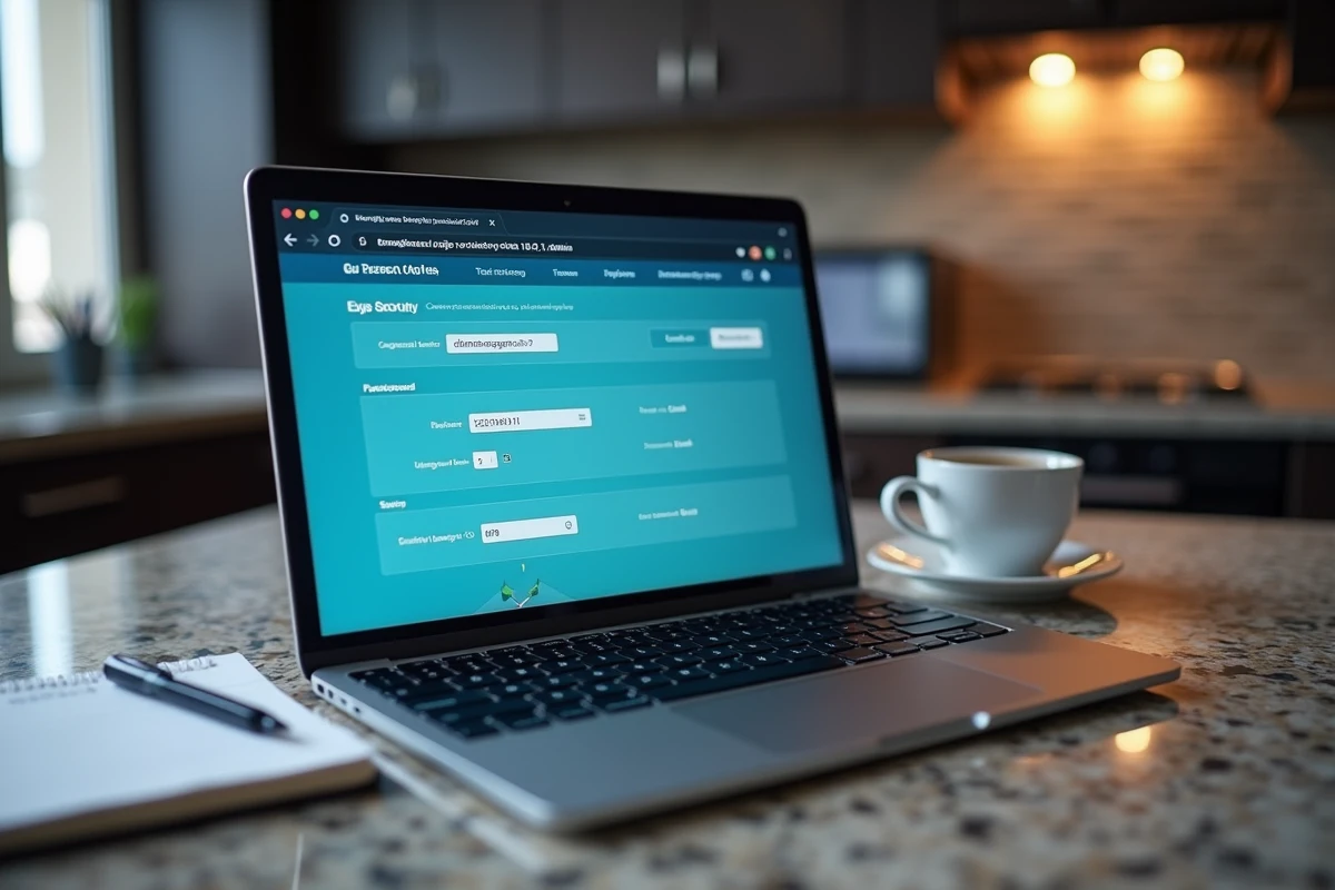Écran d'ordinateur portable affichant l'interface d'administration du routeur domestique avec les paramètres de sécurité réseau