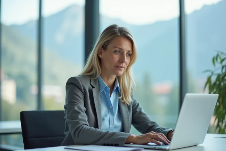 Femme d'affaires à Grenoble au bureau