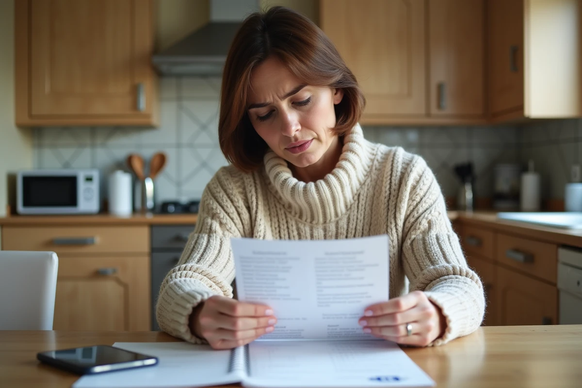Femme examinant une liste de mots de passe dans la cuisine