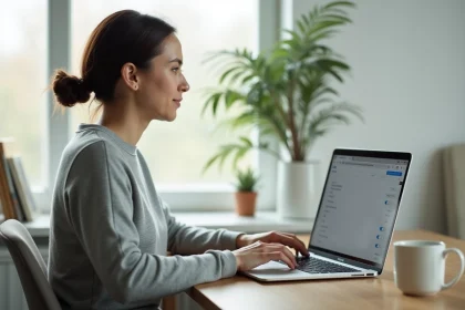 Femme utilisant un MacBook Pro pour accéder aux paramètres système macOS afin de vider le cache après une mise à jour