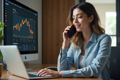 Jeune femme en télétravail dans un bureau moderne