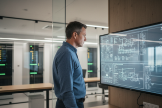 Homme d'affaires en réunion avec diagrammes numériques
