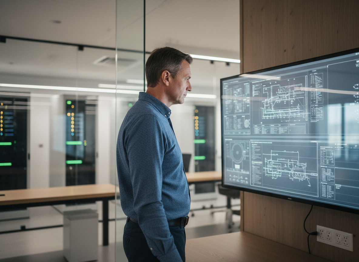 Homme d'affaires en réunion avec diagrammes numériques