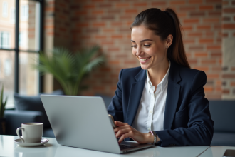 Jeune femme professionnelle travaillant sur son ordinateur à Toulouse