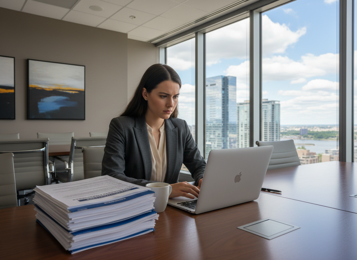 Jeune femme analysant des données sur son ordinateur portable