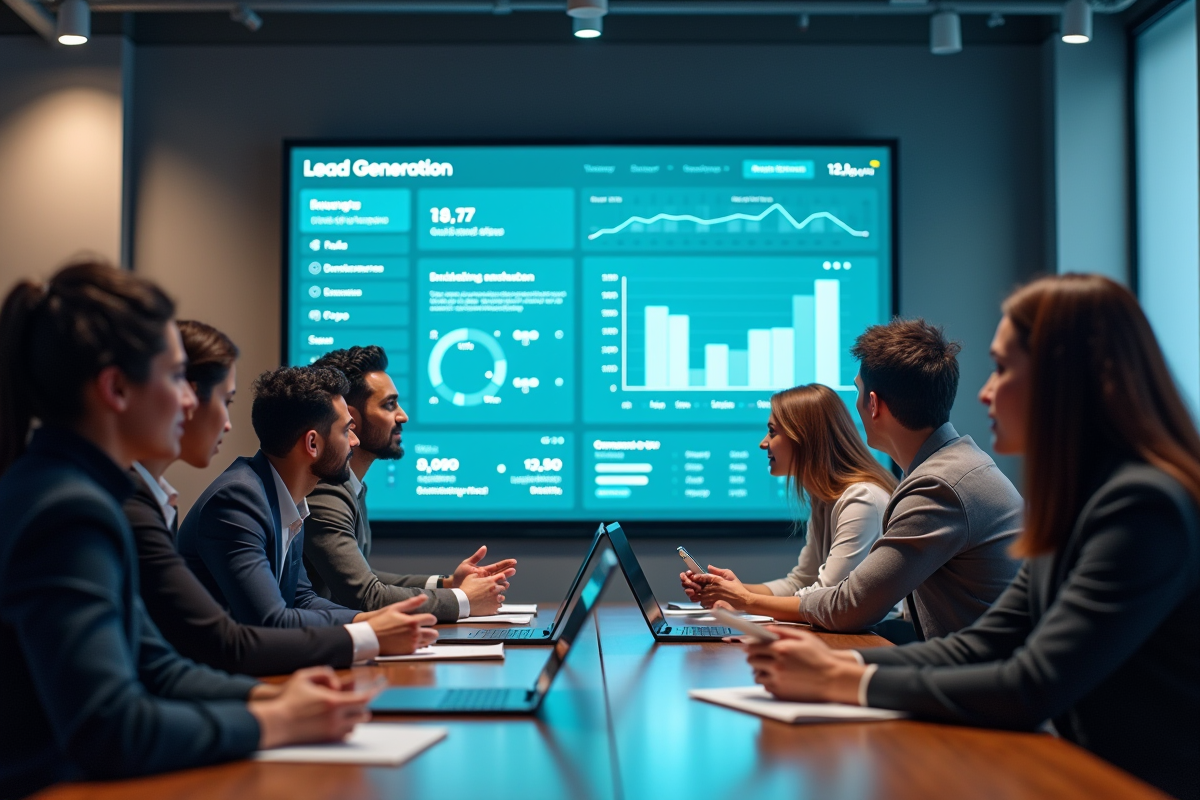 Groupe de professionnels autour d une table avec analytics Zendesk